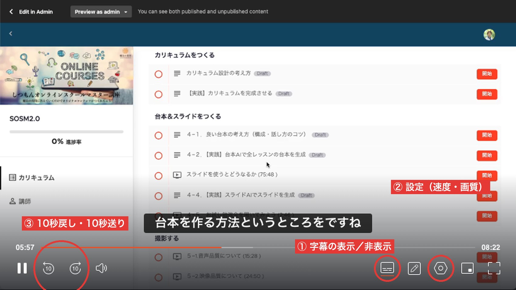 プレーヤーの操作ボタンの場所